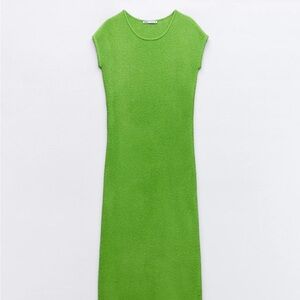 Zara Lime Green Knit Cap-Sleeve Maxi Dress